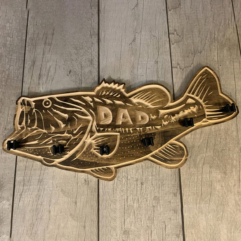 Father's Day Gift - Wood Bass Fishing Rod Holder