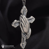 Pure Tin Praying Hand and Crucifix Pendant Necklace - BGCOPPER