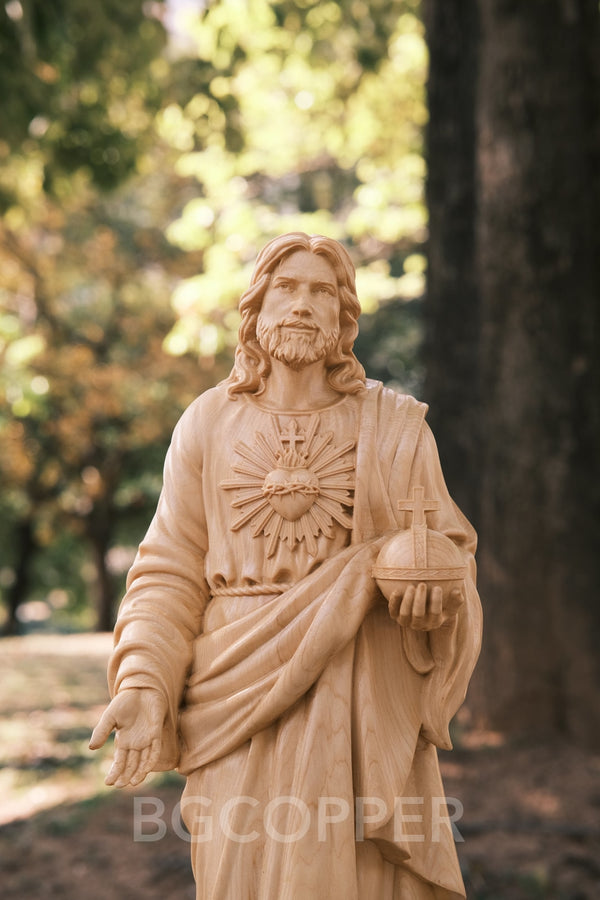 Sacred Heart of Jesus Statue Ornament, Christian Gift, Boxwood Hand Carving, Blessing of Jesus, Prayer Gift
