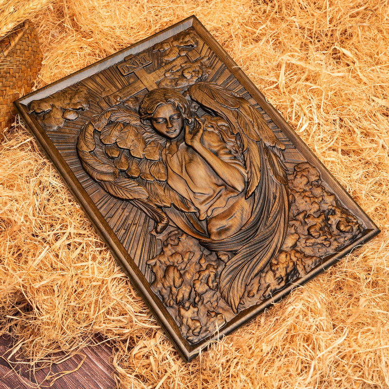 Archangel Chamuel wood carving -Angel of Peaceful Relationships