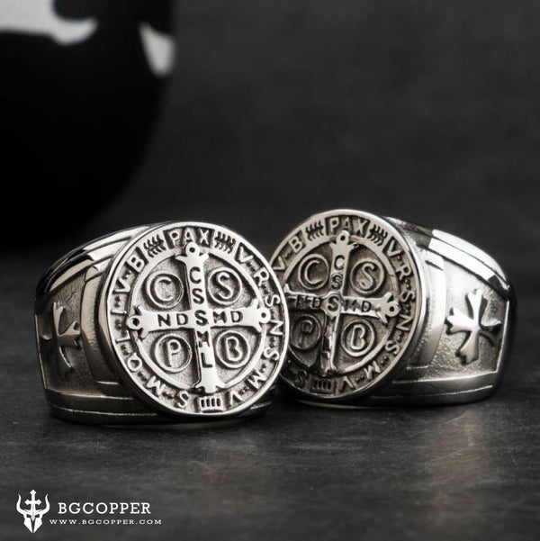 Saint Benedict Stainless Steel Cross Ring - BGCOPPER