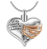 A piece of my heart lives in heaven Necklace - Memorial urn heart cremation necklace