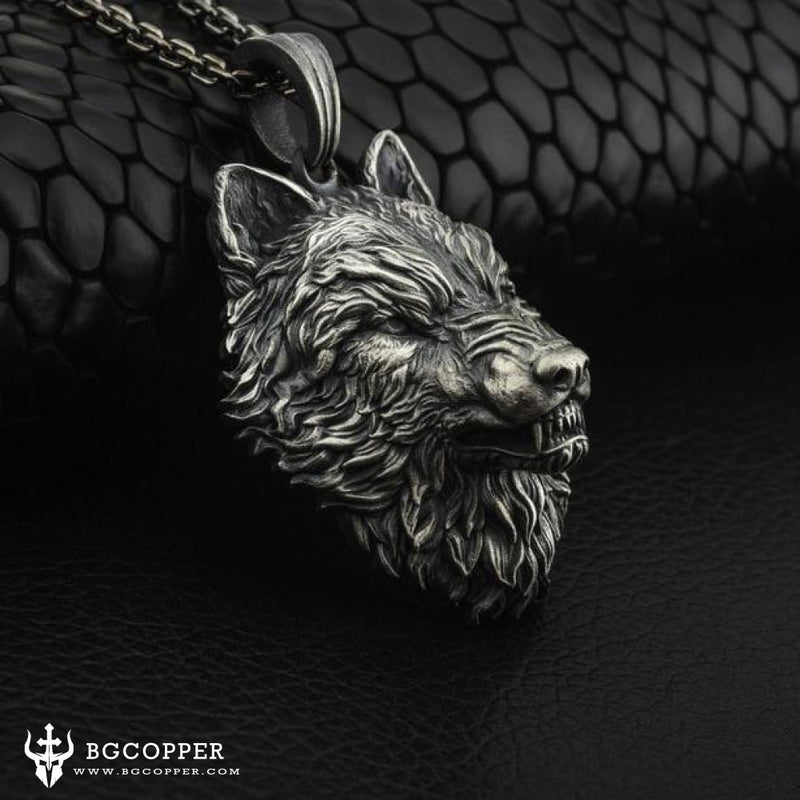 Pure Tin Angry Alpha Wolf Head Necklace - BGCOPPER