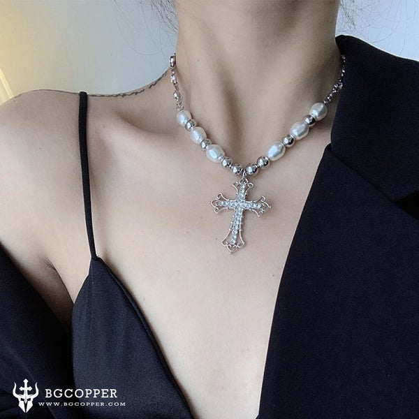 Women's Pearl Cross Necklace - BGCOPPER