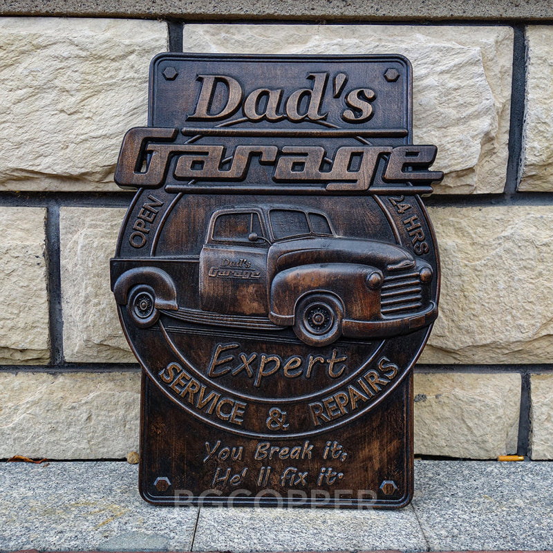 Dad's Garage Icon, Wooden Garage Pendant, Father's Day Gift