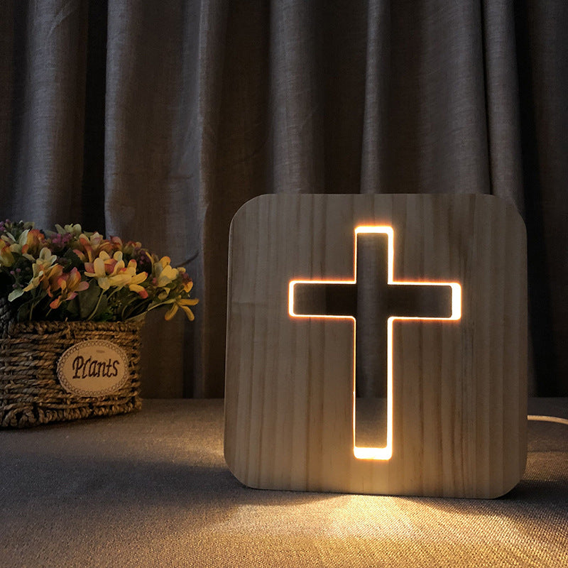 Jesus, Cross, Church, Holy spirit night light, religious wooden 3D mood light