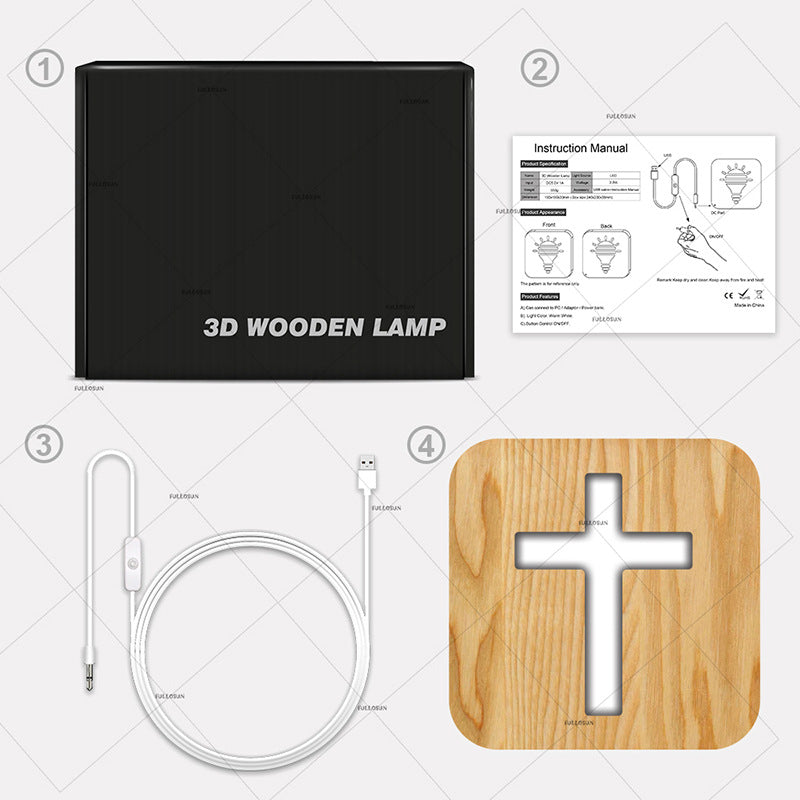 Jesus, Cross, Church, Holy spirit night light, religious wooden 3D mood light