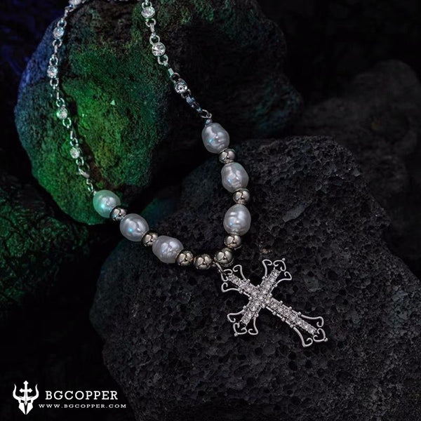 Women's Pearl Cross Necklace - BGCOPPER