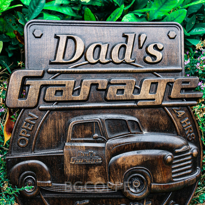 Dad's Garage Icon, Wooden Garage Pendant, Father's Day Gift