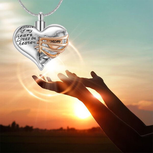 A piece of my heart lives in heaven Necklace - Memorial urn heart cremation necklace