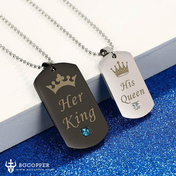 K & Q Couple Puzzle Necklaces His Hers Crown Engraved Pendant Gifts –  GardeniaJewel