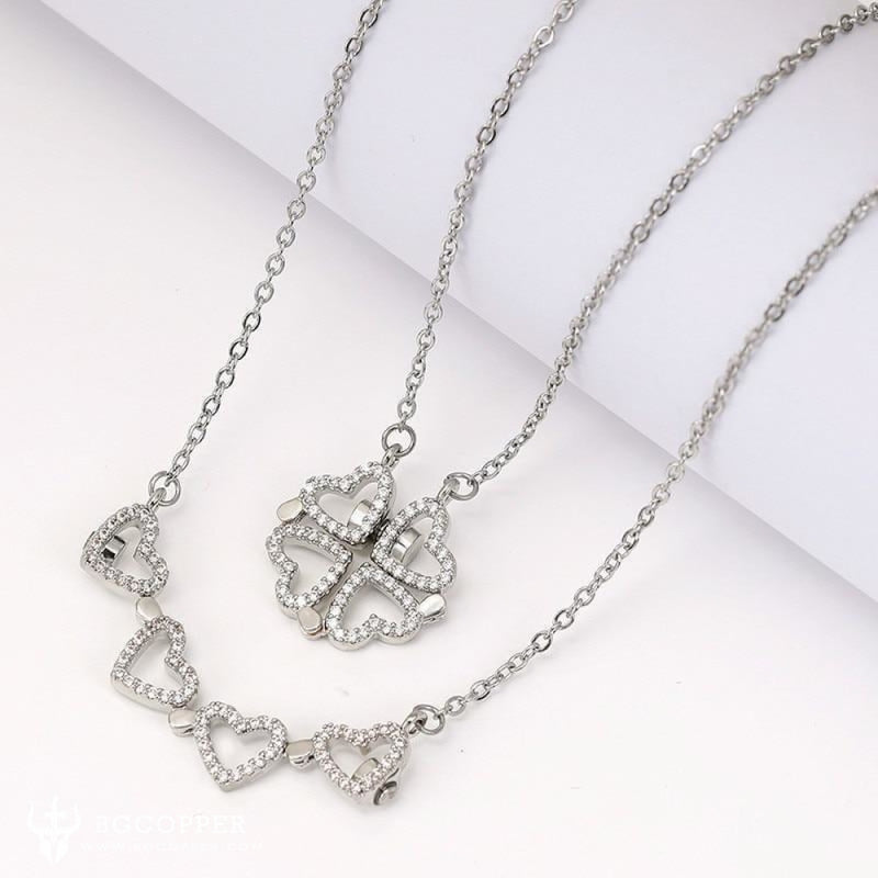 The 4-Leaf Clover Heart Necklace (with Zirconia Crystals) - BGCOPPER