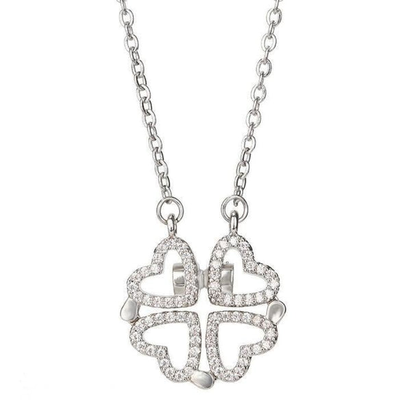 The 4-Leaf Clover Heart Necklace (with Zirconia Crystals) - BGCOPPER