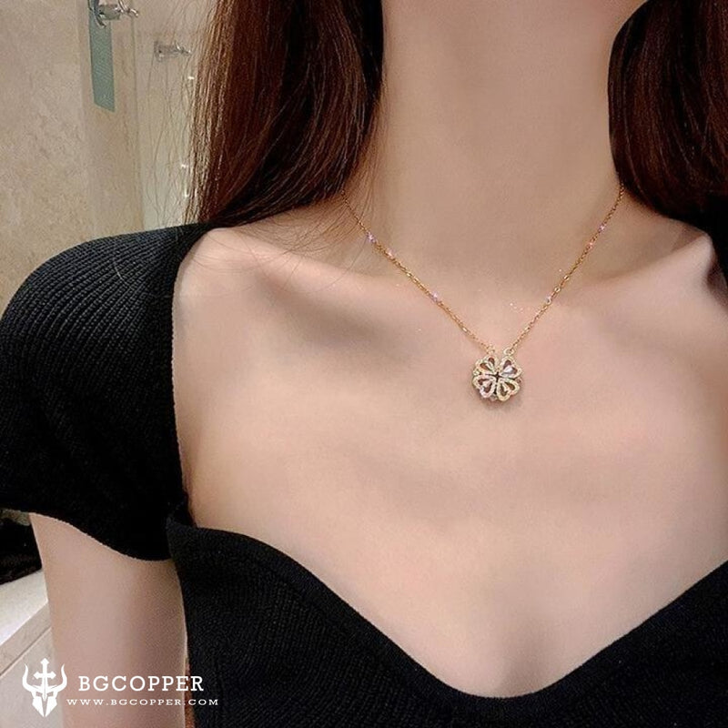 The 4-Leaf Clover Heart Necklace (with Zirconia Crystals) - BGCOPPER