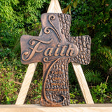 Ornate "Love" "Faith" "Hope" Wooden Cross, Solid Wood Cross