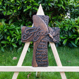 Ornate "Love" "Faith" "Hope" Wooden Cross, Solid Wood Cross