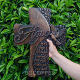 Ornate "Love" "Faith" "Hope" Wooden Cross, Solid Wood Cross