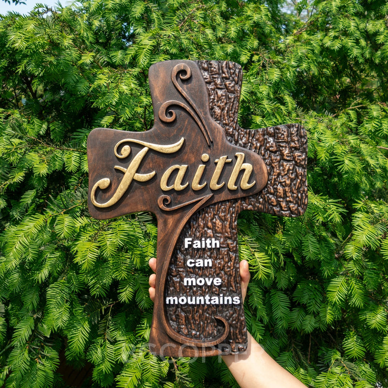 Ornate "Love" "Faith" "Hope" Wooden Cross, Solid Wood Cross