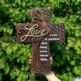 Ornate "Love" "Faith" "Hope" Wooden Cross, Solid Wood Cross