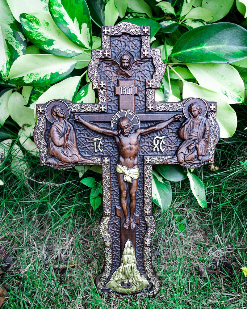 Bgcopper Wooden Orthodox religious Carved Crucifix - Carved from natural wood