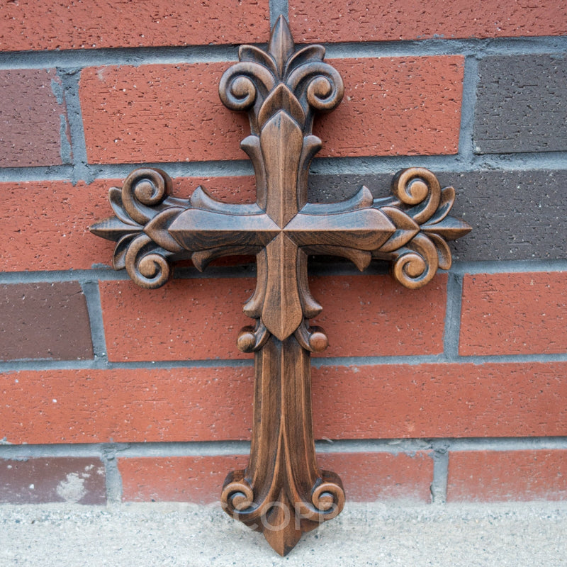Bgcopper Ornate Wooden Cross - Carved from natural wood