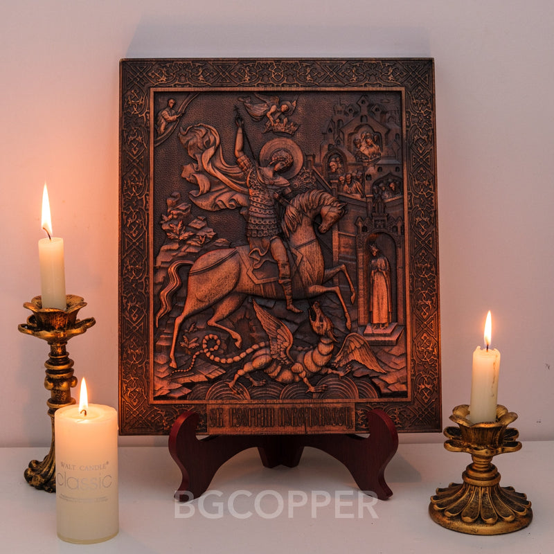 Saint George Wood carved icon of the Victorious Wooden carved icon Gift for family Carved Wooden gift Christian icon