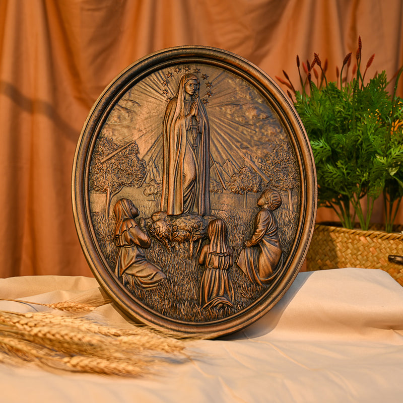 Our Lady of Fatima Wood Carving Decoration - Virgin Wall Pendant