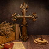 Bgcopper Ornate Wooden Cross - Carved from natural wood