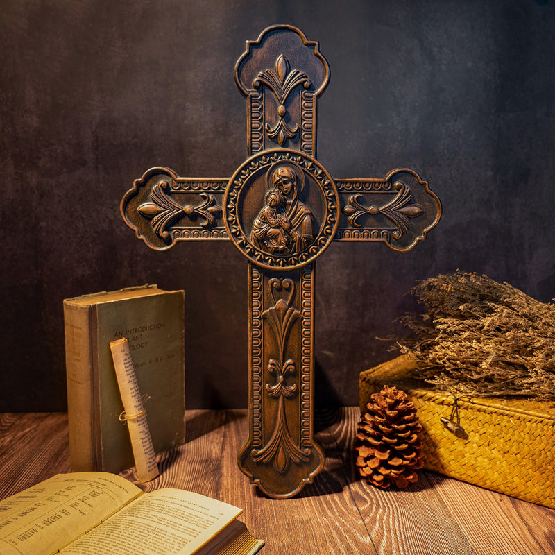 Wooden crucifix of the Virgin, Virgin Mary, Baby Jesus, religious wooden icon, wall crucifix, wall decoration