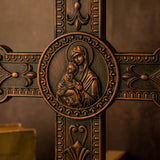 Wooden crucifix of the Virgin, Virgin Mary, Baby Jesus, religious wooden icon, wall crucifix, wall decoration