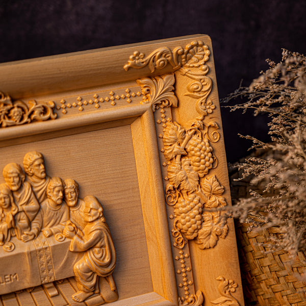Limited: Southern European boxwood Jesus Last Supper - Religious Vatican Christian Wall Art Sculpture