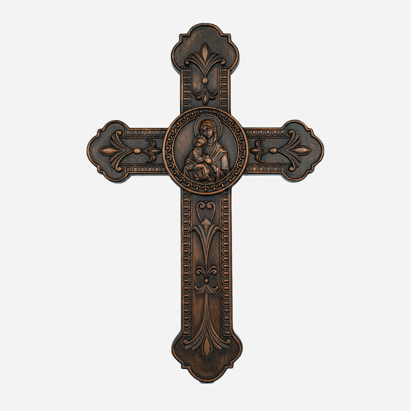 Wooden crucifix of the Virgin, Virgin Mary, Baby Jesus, religious wooden icon, wall crucifix, wall decoration