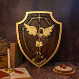 Shield Archangel Michael Solid wood carving gift - Natural wood amulet