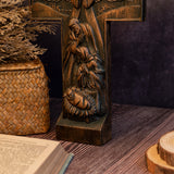 Christmas cross, Nativity cross, natural beech solid wood carving- best Christmas gift