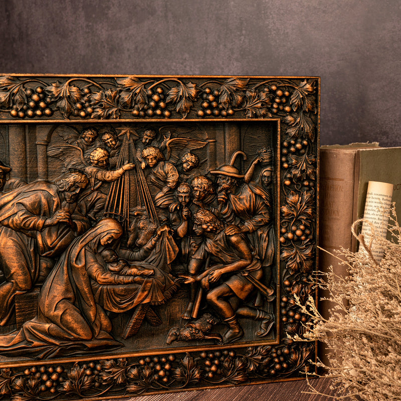 Nativity Scene Wood Carved Plaque, Natural Beech Solid Wood Religious Gift, Christmas Christian Gift