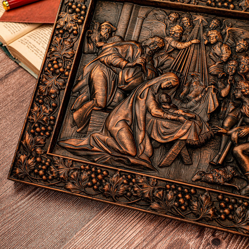 Nativity Scene Wood Carved Plaque, Natural Beech Solid Wood Religious Gift, Christmas Christian Gift