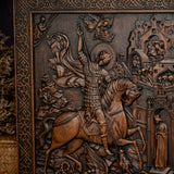 Heiliger Georg und der Drache Holz geschnitzt - religiöse Wanddekoration Ikone christliches Geschenk für Männer