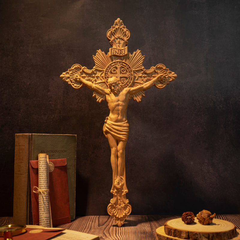 St. Benedict Exorcism Cross wood carved - Bless you and your family