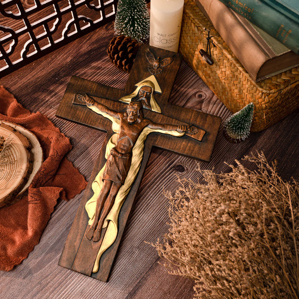 Bgcopper Holy Trinity Crucifix Wood Decor