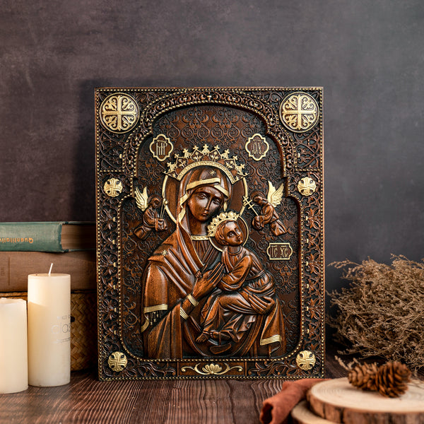 Our Lady of Perpetual Help Wood Carving Wall Decor Gift