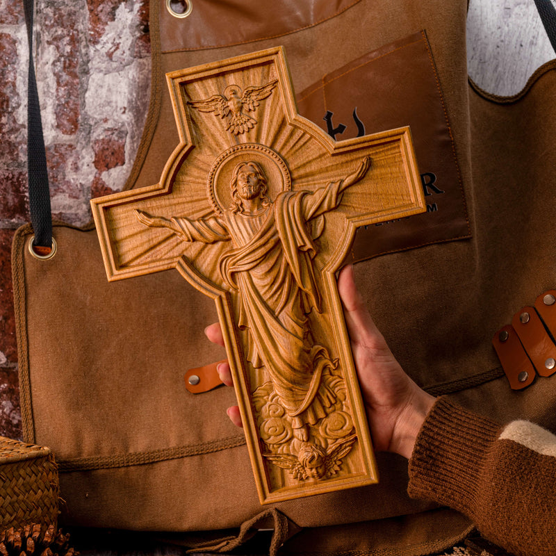 Ascension of Jesus wood carving cross