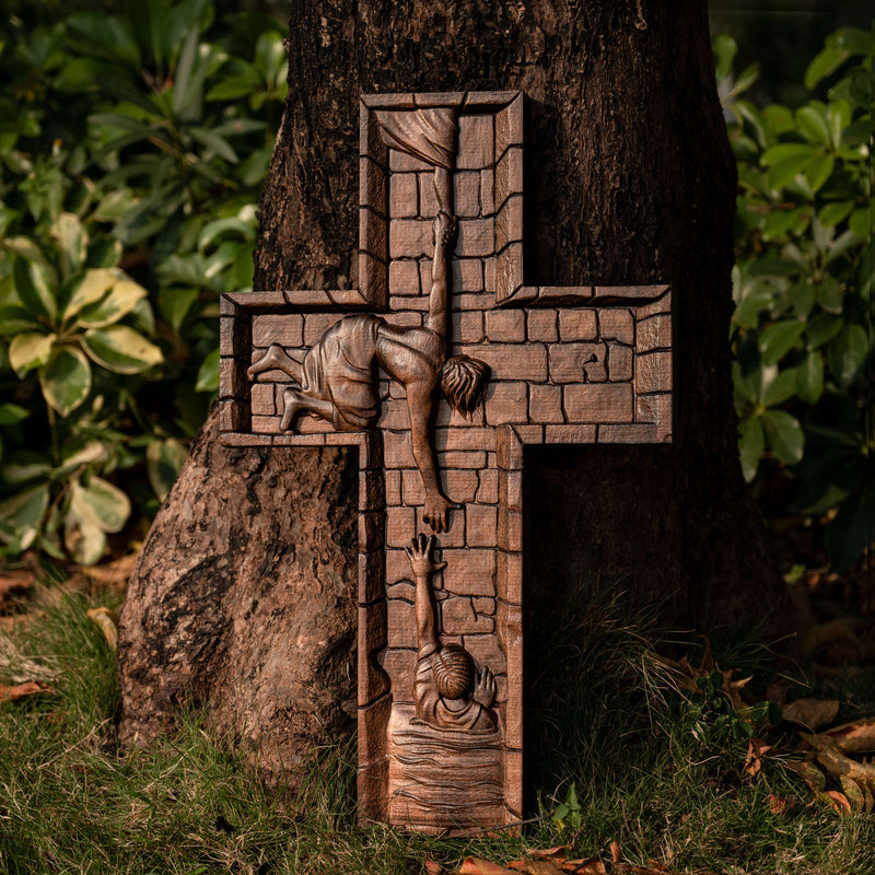 Bgcopper 6 inches Savior Jesus Cross Wood carving - Mini version