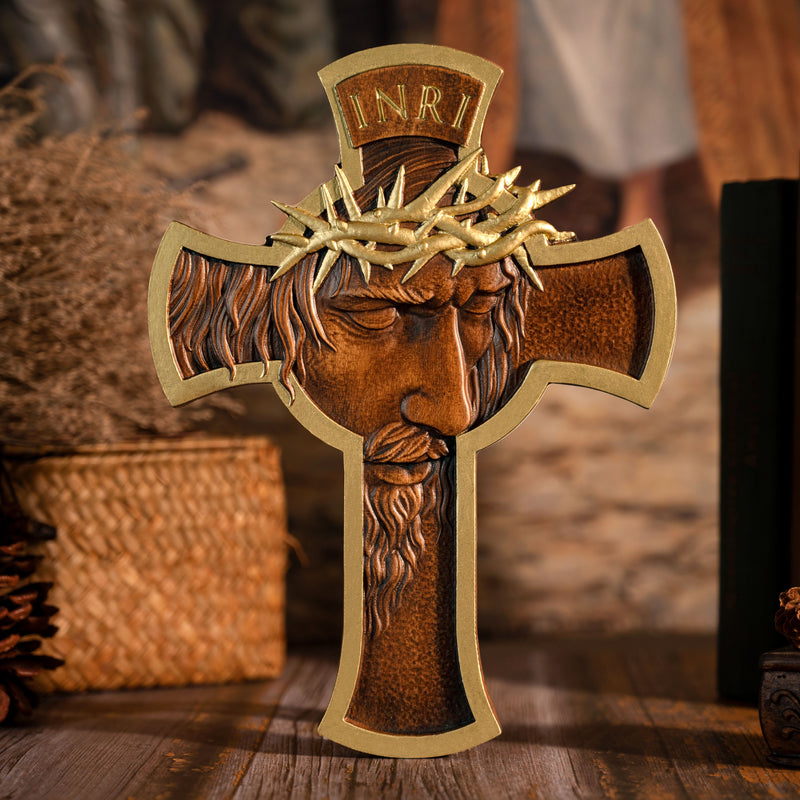 Jesus Holy Crown of Thorns Wood Cross, Christ delivered us from the curse of sin