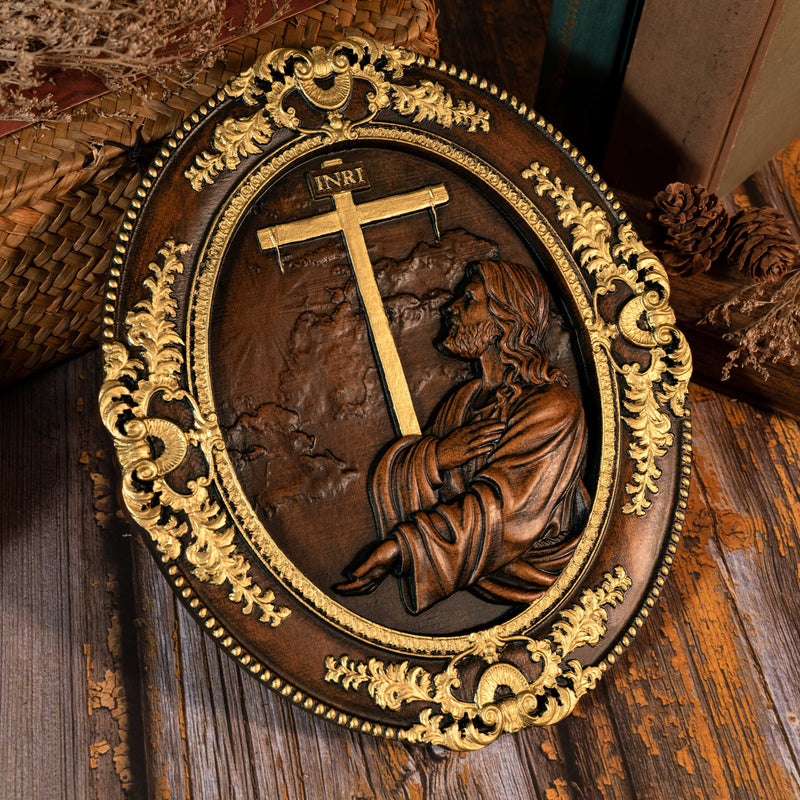 Jesus Agony in the Garden Wood Carving, Home Wall Religious Pendant Decoration