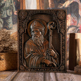 Bgcopper Saint Patrick Wood Carved Icon Religious Gift Wall Hanging Art Work