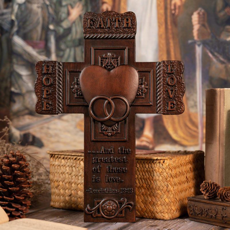 Faith, Hope, and Love Wall Cross with Bible Verse - Best Saint Valentine's day Gift