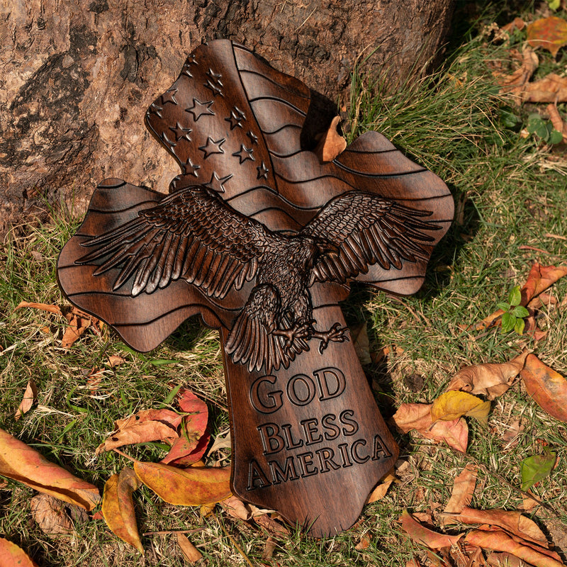 American Eagle Wooden Cross - God Bless America