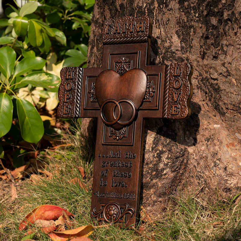 Faith, Hope, and Love Wall Cross with Bible Verse - Best Saint Valentine's day Gift