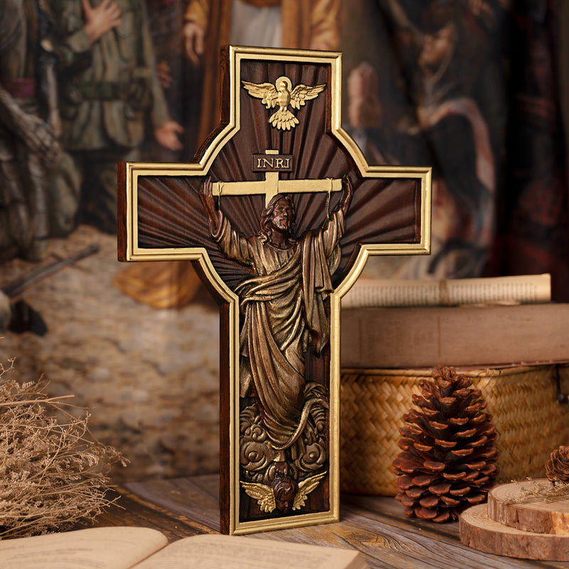 INRI Ascension  of Jesus wood carving cross —The best gifts for Easter