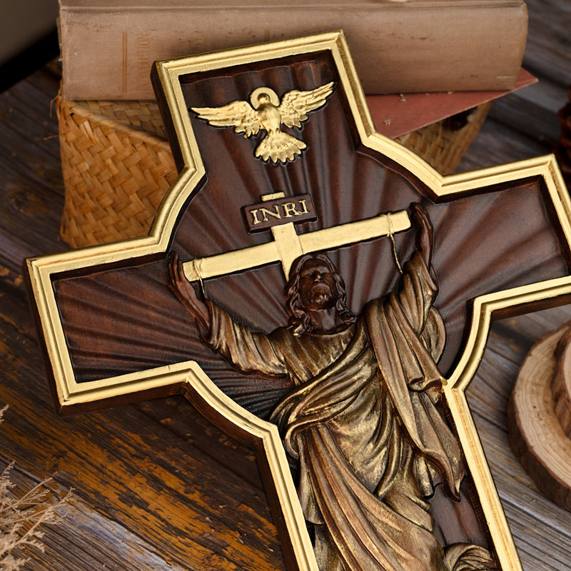 INRI Ascension  of Jesus wood carving cross —The best gifts for Easter